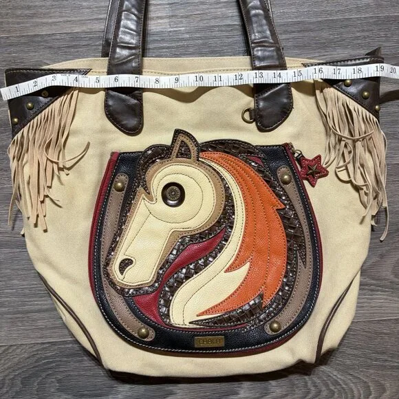 Chala Horse Everyday Zip Tote Shoulder Bag Fringe Large Travel School Work - Picture 8 of 15